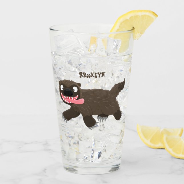 Funny hungry wolverine animal cartoon glass (Back Ice)