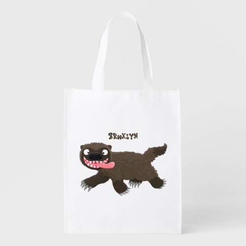 Funny hungry wolverine animal cartoon grocery bag