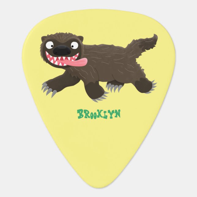 Funny hungry wolverine animal cartoon guitar pick (Front)