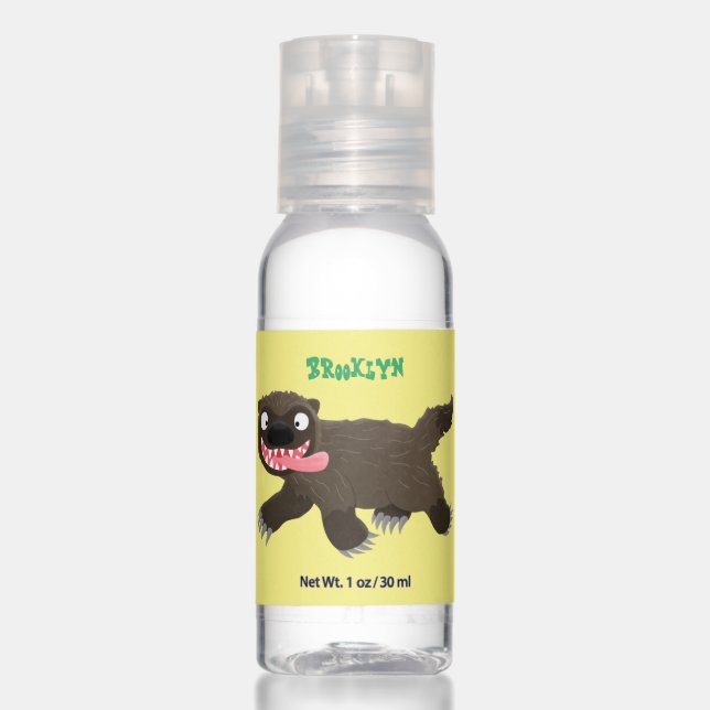 Funny hungry wolverine animal cartoon hand sanitizer (Front)