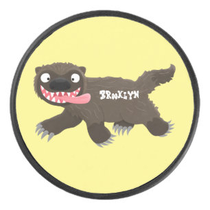 Funny hungry wolverine animal cartoon hockey puck