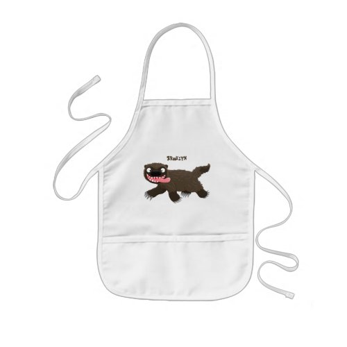 Funny hungry wolverine animal cartoon kids apron