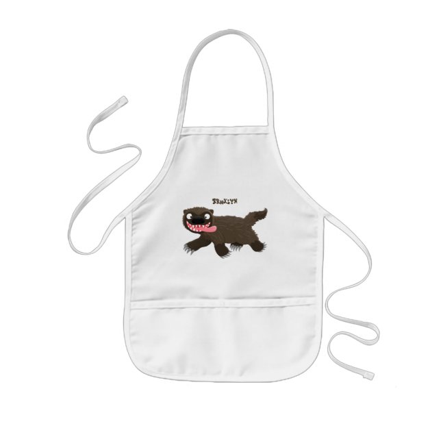 Funny hungry wolverine animal cartoon kids' apron (Front)