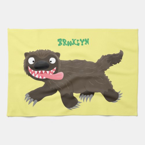 Funny hungry wolverine animal cartoon kitchen towel