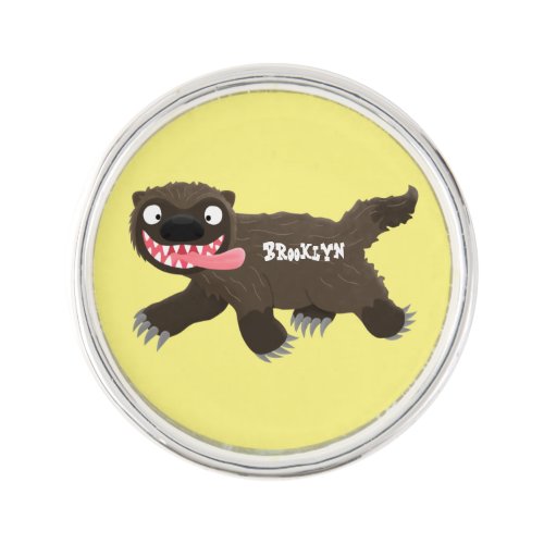 Funny hungry wolverine animal cartoon lapel pin
