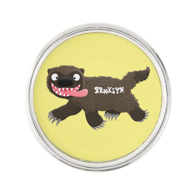 Funny hungry wolverine animal cartoon lapel pin (Front)