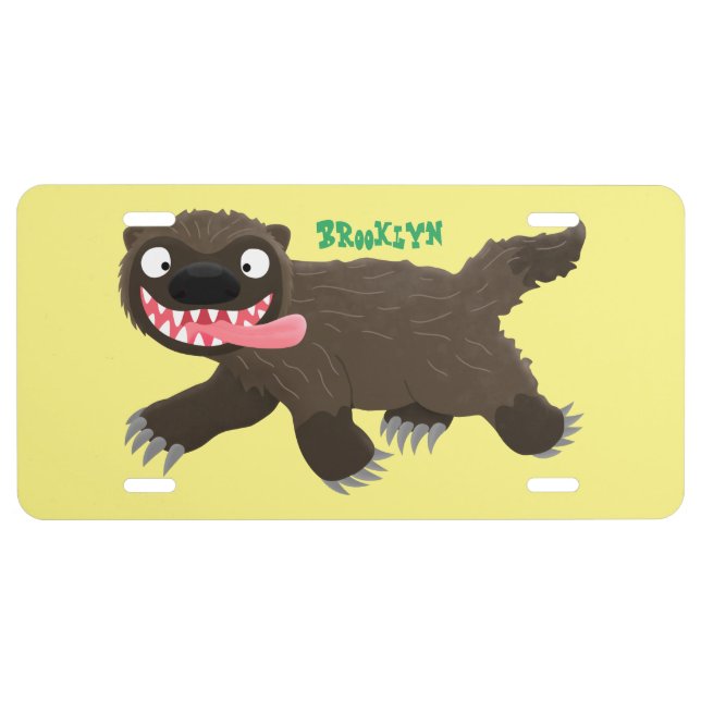 Funny hungry wolverine animal cartoon license plate (Front)
