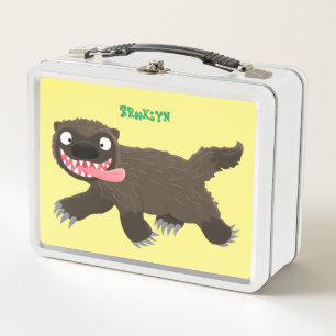 Funny hungry wolverine animal cartoon metal lunch box