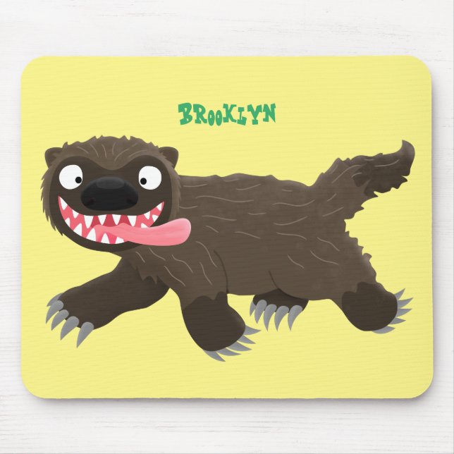 Funny hungry wolverine animal cartoon mouse pad (Front)