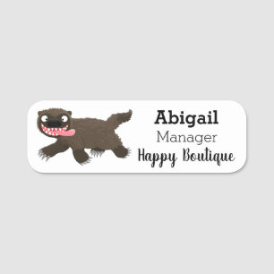Funny hungry wolverine animal cartoon name tag
