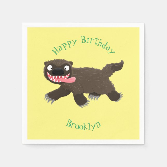 Funny hungry wolverine animal cartoon napkins (Front)