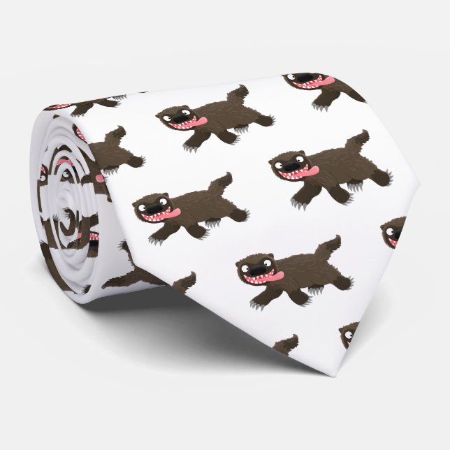Funny hungry wolverine animal cartoon neck tie (Rolled)