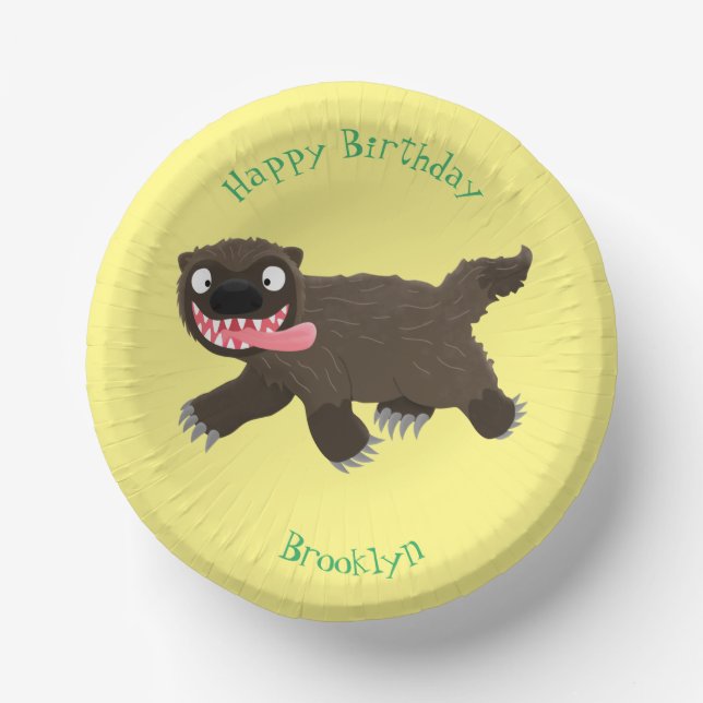 Funny hungry wolverine animal cartoon paper bowls (Front)