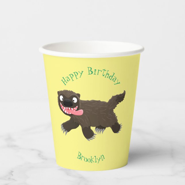 Funny hungry wolverine animal cartoon paper cups (Front)