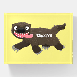 Funny hungry wolverine animal cartoon paperweight