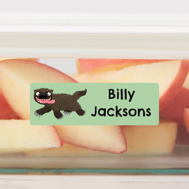 Funny hungry wolverine animal cartoon personalized labels (Affixed)