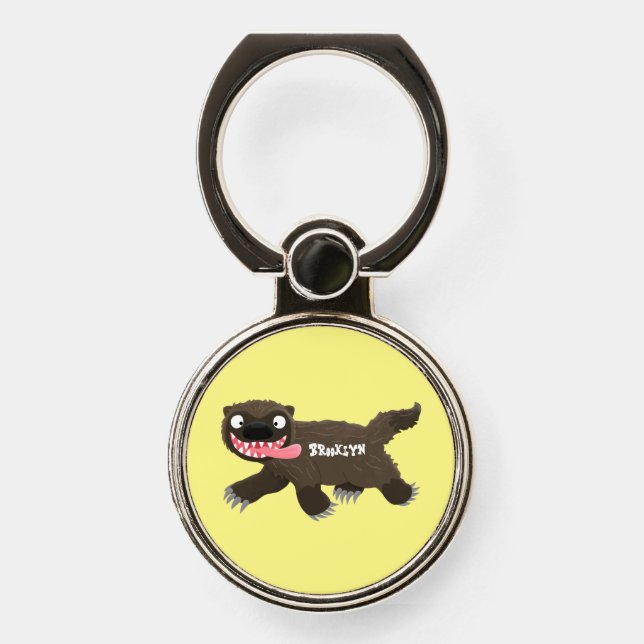 Funny hungry wolverine animal cartoon phone ring stand (Front)