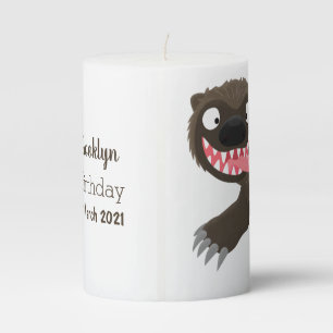Funny hungry wolverine animal cartoon pillar candle