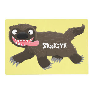 Funny hungry wolverine animal cartoon placemat
