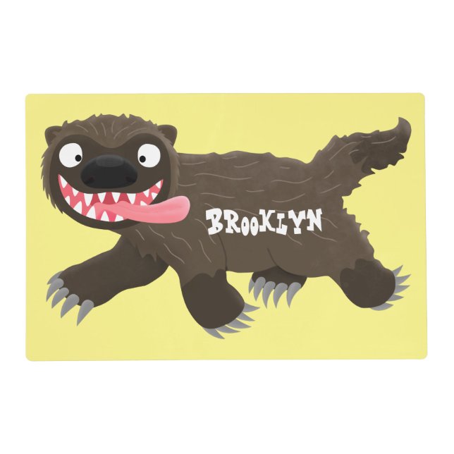 Funny hungry wolverine animal cartoon placemat (Front)