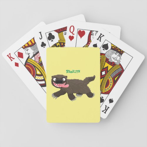 Funny hungry wolverine animal cartoon playing cards