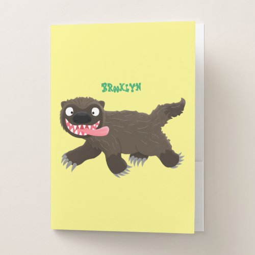 Funny hungry wolverine animal cartoon pocket folder