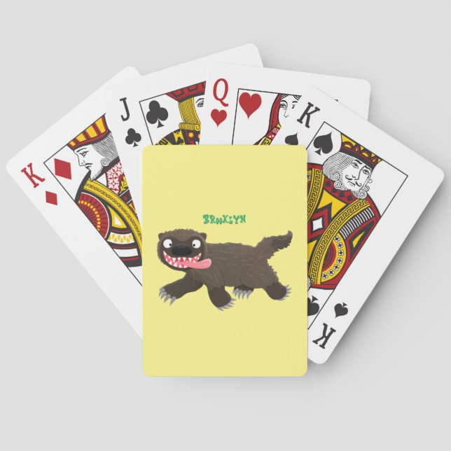 Funny hungry wolverine animal cartoon poker cards (Back)