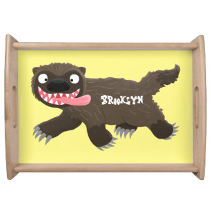 Funny hungry wolverine animal cartoon serving tray