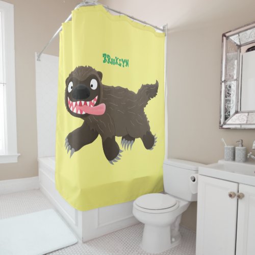Funny hungry wolverine animal cartoon shower curtain