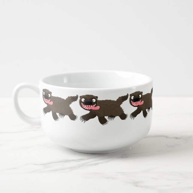 Funny hungry wolverine animal cartoon soup mug (Right)
