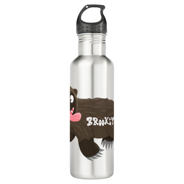 Funny hungry wolverine animal cartoon stainless steel water bottle (Front)