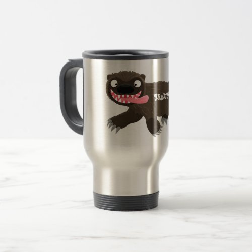 Funny hungry wolverine animal cartoon travel mug