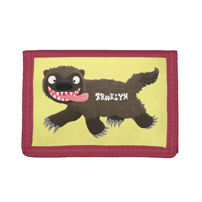 Funny hungry wolverine animal cartoon trifold wallet (Front)