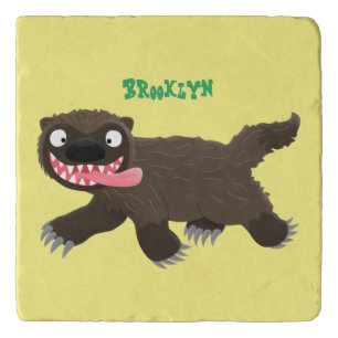 Funny hungry wolverine animal cartoon trivet