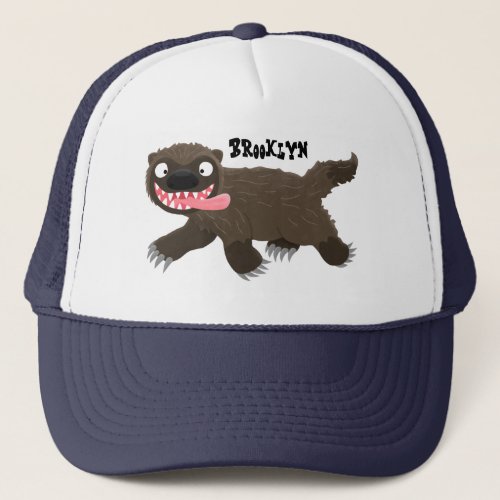 Funny hungry wolverine animal cartoon trucker hat