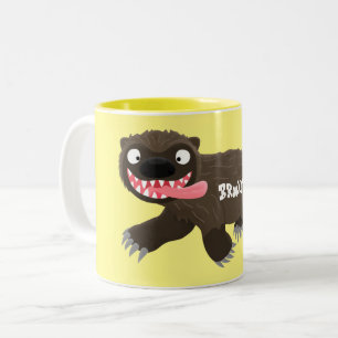 Funny hungry wolverine animal cartoon Two-Tone coffee mug