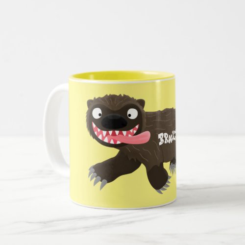 Funny hungry wolverine animal cartoon Two_Tone coffee mug