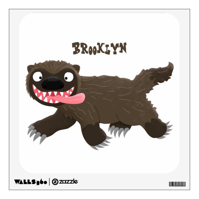 Funny hungry wolverine animal cartoon wall decal (Front)