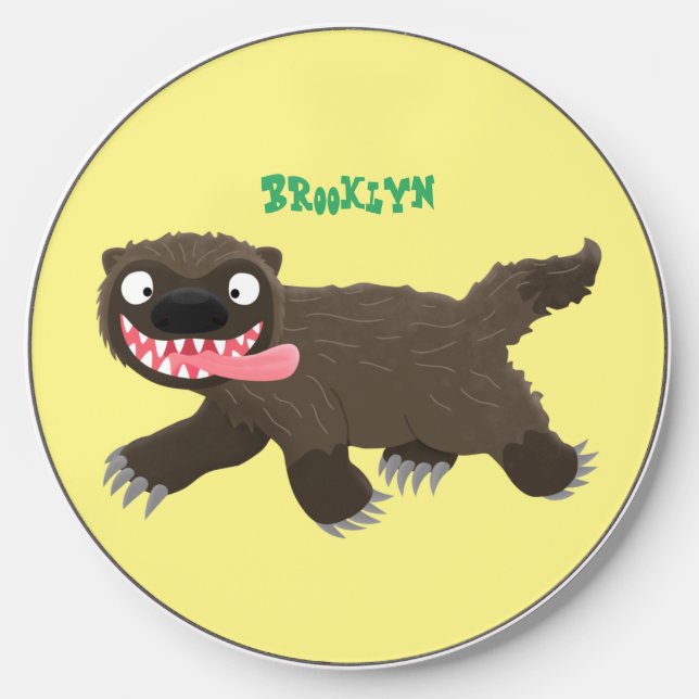 Funny hungry wolverine animal cartoon wireless charger  (Front)