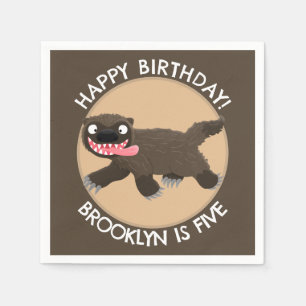 Funny hungry wolverine personalized birthday napkins