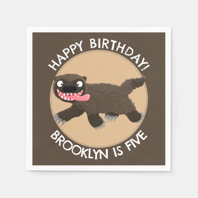 Funny hungry wolverine personalized birthday napkins (Front)