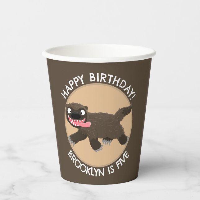 Funny hungry wolverine personalized birthday paper cups (Front)
