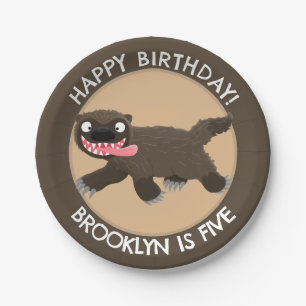 Funny hungry wolverine personalized birthday paper plates