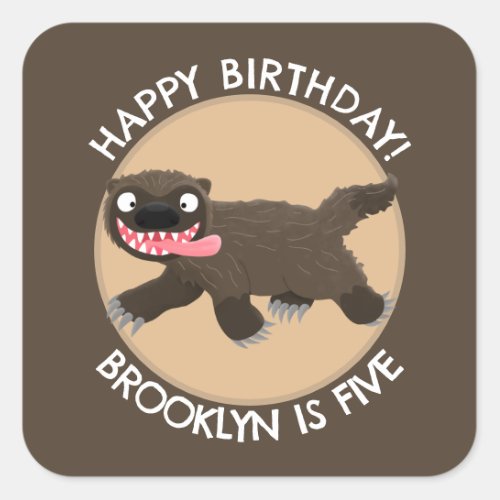 Funny hungry wolverine personalized birthday square sticker