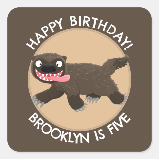 Funny hungry wolverine personalized birthday square sticker (Front)