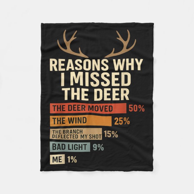Funny Hunter Reasons Why I Missed The Deer Hunting Fleece Blanket (Front)