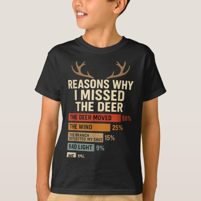 Funny Hunter Reasons Why I Missed The Deer Hunting T-Shirt (Front)