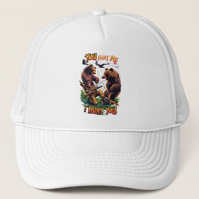 Funny Hunting Bears Battle for Rifle Trucker Hat (Front)