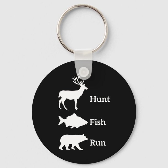 Funny Hunting Fishing Hunt Fish Run Bear Gift  Keychain (Front)