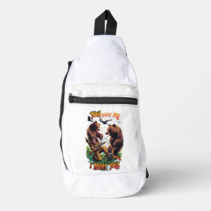 Funny Hunting TEE Shirt Bears Battle for Rifle Sling Bag